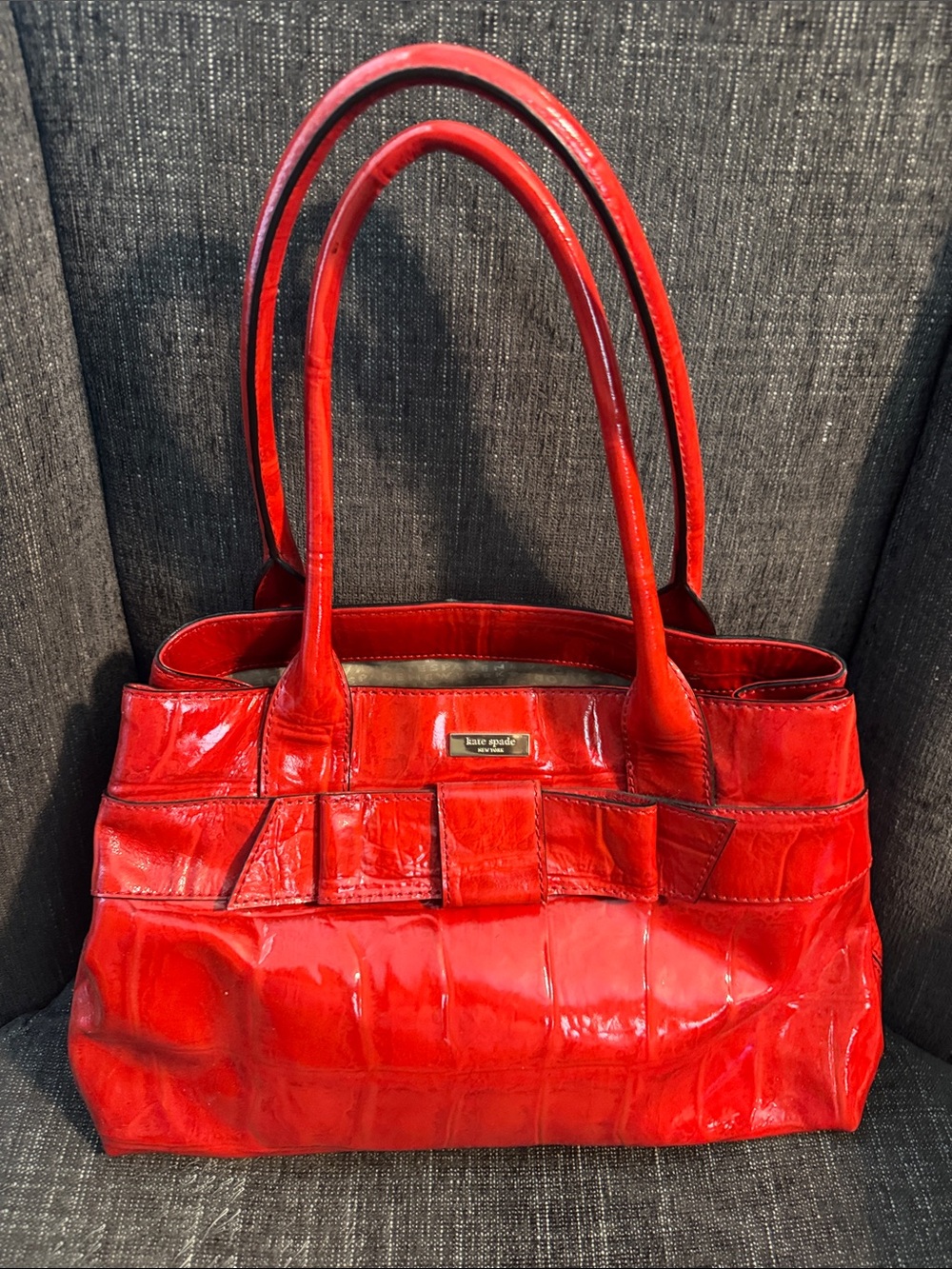 kate spade Red Patent Leather Shoulder Bag with Bow Detail